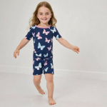 竹纤维睡衣套装厂家-定制印花蝴蝶舒适短袖夏季