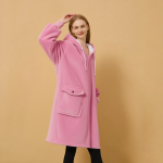 女士睡衣工厂-定制冬季保暖柔软针织配口袋前标带帽