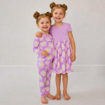 冬季睡衣套装供应商-定制印花透气女孩保暖竹棉混纺