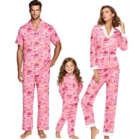 Women Sleepwear Supplier - Custom Valentine's Day Satin Sleepwear Casual Pink Print