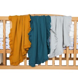 棉纱襁褓毯供应商-定制荷叶边2层棉质面料新生儿