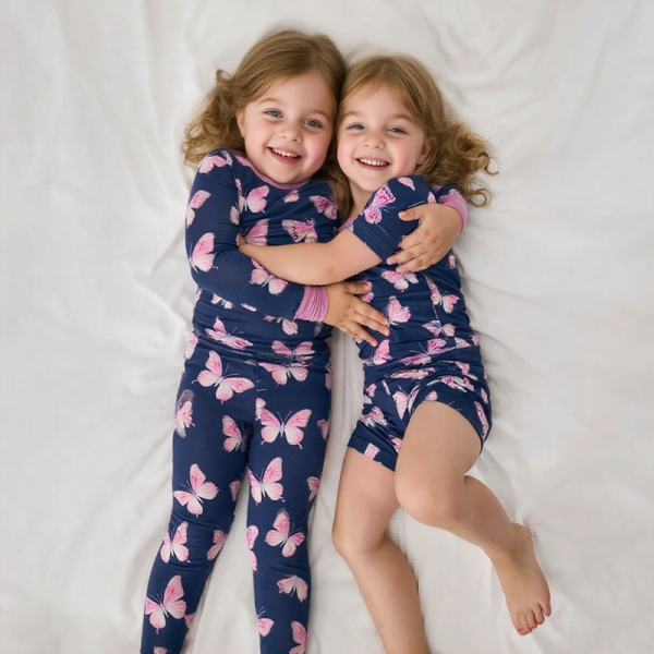 竹纤维睡衣套装厂家-定制印花蝴蝶舒适短袖夏季