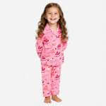 女士睡眠服供应商-定制情人节缎面睡眠服休闲粉色印花