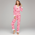 女士睡衣套装厂家-定制Logo竹纤维套装女士家庭新款粉色