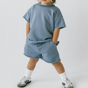 儿童服装套装工厂-定制Logo休闲宽松T恤短裤2件套新生儿