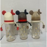 吸管杯供应商-250ML卡通图案便携塑料吸管喂养配手柄