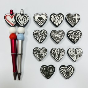 婴儿牙胶供应商-卡通心形硅胶珠配串珠笔食品级