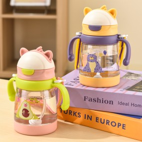 Portable Cup Manufacturer - Cartoon Pattern Outdoor Straw Plastic with Handle Baby Student