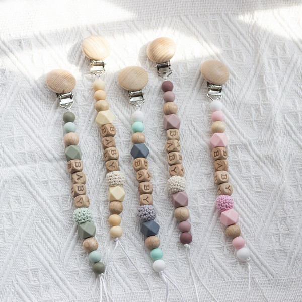 婴儿玩具工厂-熊系列硅胶珠奶嘴链防掉落配链夹