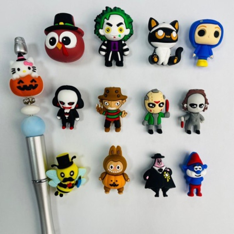 珠宝制作供应商-万圣节3D南瓜蝙蝠鬼魂硅胶珠用于DIY配件