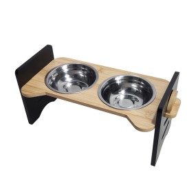Pet Feeder Supplier - New Double Bowl Wooden Frame Small Cats Adjustable Height Stainless Steel