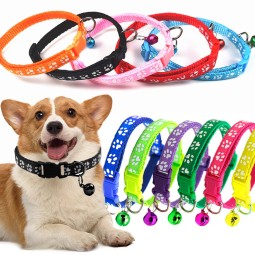 Puppy Collar Supplier - Factory Direct Sales Bell Multi-colors Paw Print Adjustable Nylon Reflective