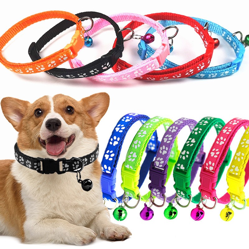 Puppy Collar Supplier - Factory Direct Sales Bell Multi-colors Paw Print Adjustable Nylon Reflective
