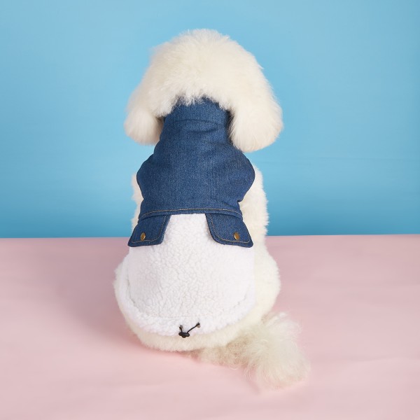 Dog Jeans Coat Factory - Wholesale Winter Two Legged Denim Fabric Fleece Lining Warm Sherpa Jacket