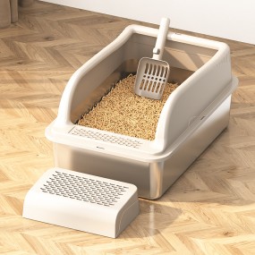 Cat Litter Box Supplier - Customizable Extra Large Stainless Steel High Sided Lid Tail Design
