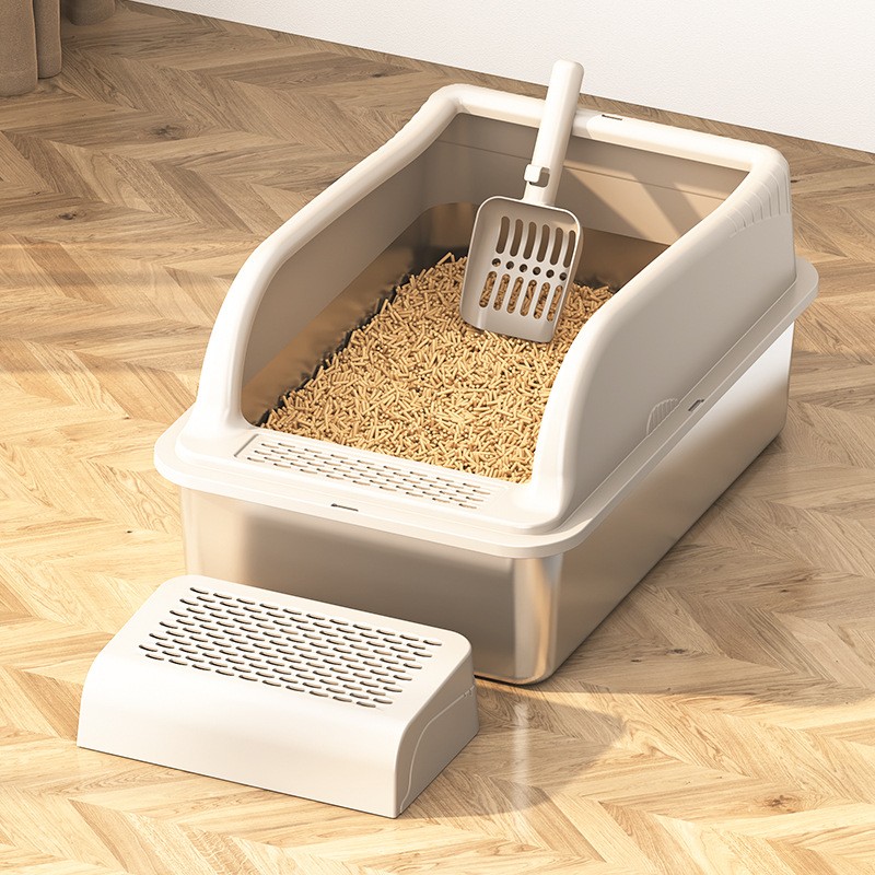 Cat Litter Box Supplier - Customizable Extra Large Stainless Steel High Sided Lid Tail Design