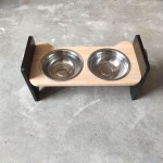 宠物喂食器供应商-新款双碗木框架小猫可调节高度不锈钢