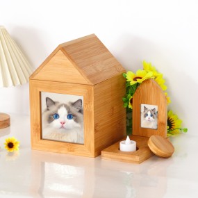 Pet Urn Manufacturer - Wood Bamboo House-Shaped Photo Frame