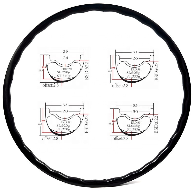 Carbon MTB Rim Factory - 29ER Mountain Bike Asymmetrical Carbone