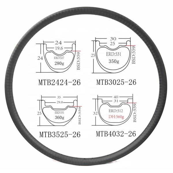 MTB Rims Supplier - 26 Inch Cycle Carbon Rim 36 Hole Wheel