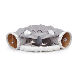 猫隧道厂家 - 2合1清新棕色窝半开放