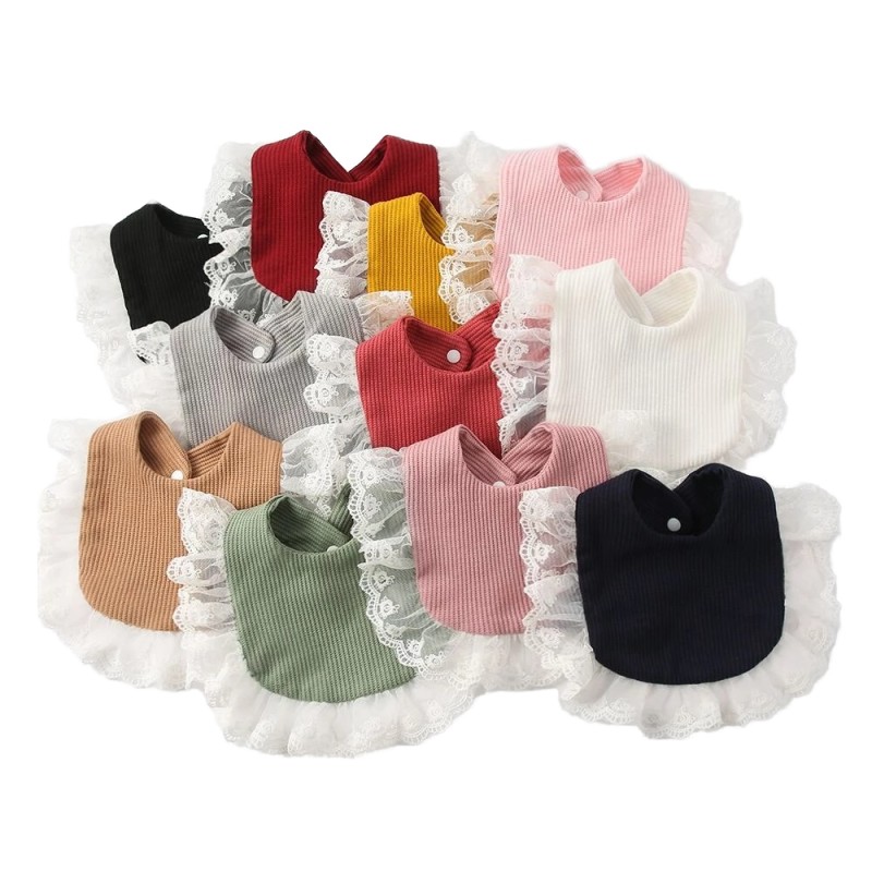 婴儿围兜厂家 - 荷叶边纱巾棉吸水面料代工