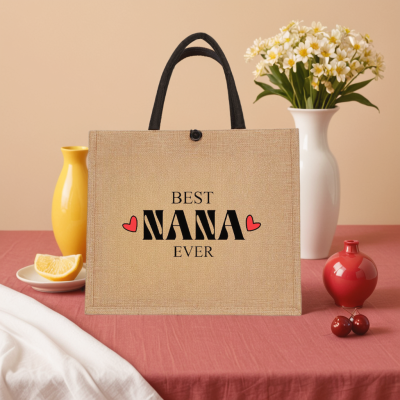 黄麻托特包生产厂家 - 纽扣锁热转印手袋