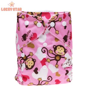 Baby Cloth Diapers Factory - Lokeystar Pink Monkey One Size
