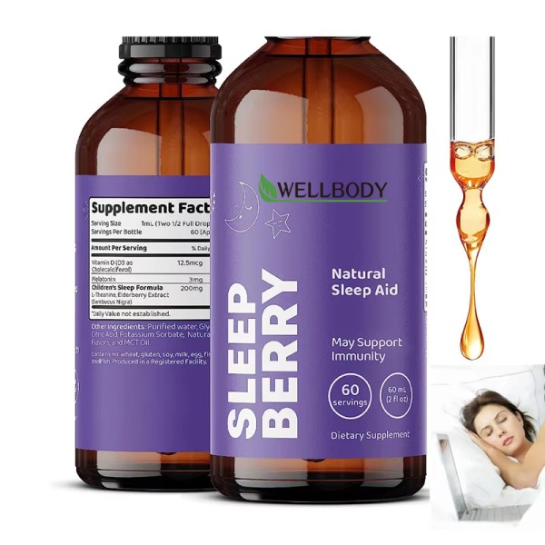 WELLBODY OEM 60ml Melatonin Liquid Drops Oral Sleeping Aid for Adults Relaxation Supplement Not for Pregnant Women