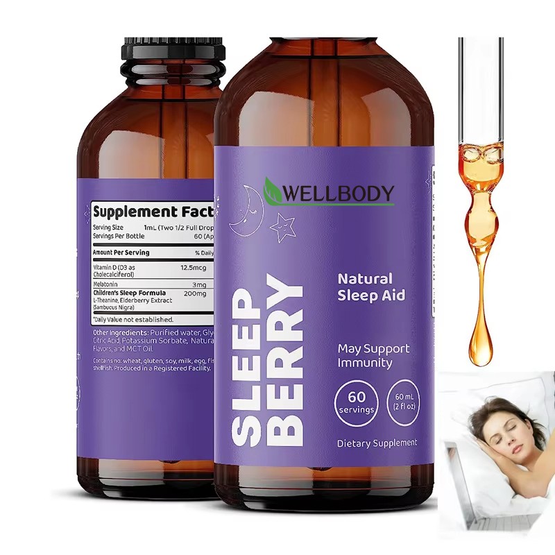 WELLBODY OEM 60ml Melatonin Liquid Drops Oral Sleeping Aid for Adults Relaxation Supplement Not for Pregnant Women