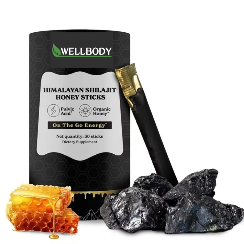 WELLBODY OEM/ODM Pure Himalayan Shilajit Honey Sticks Flavor Shilajit Paste 30 Sticks for Energy Boost & Immune Support