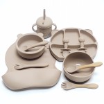 儿童餐具厂家 - 11件硅胶熊盘碗套装