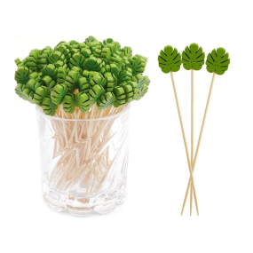Disposable Bamboo Picks Factory - OEM Tropical Leaves Food Toothpicks