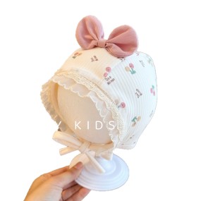 Newborn Ear Protection Hat Factory - OEM Lace Up Bow Print Strap