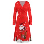 Women Dress Factory - Christmas Print V Neck