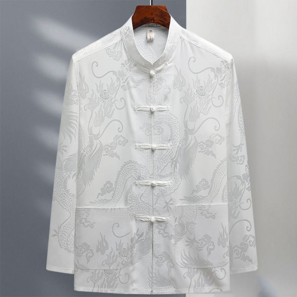 中式服装工厂-男式传统亚麻汉服长袖唐装