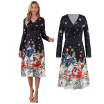 Women Dress Factory - Christmas Print V Neck