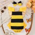 婴儿连体衣生产厂家-2件女婴褶皱蜜蜂