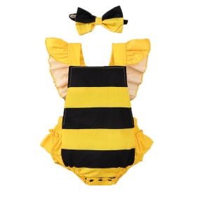 婴儿连体衣生产厂家-2件女婴褶皱蜜蜂