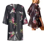 女式开衫供应商-女式花卉印花半袖雪纺