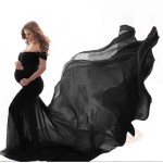 长裙工厂-全新露肩棉质雪纺拖地孕妇裙