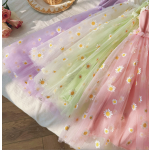 女孩连衣裙生产厂家-花朵网纱吊带蓬蓬裙海滩