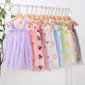 Girls Dress Manufacturer - Flower Mesh Sling Puff