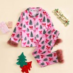 圣诞睡衣生产厂家-圣诞女童羽毛装饰缎面睡衣