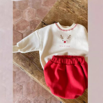 婴儿套装工厂-25秋冬新款圣诞纯色按钮套装