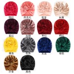 婴儿帽供应商-15色秋冬女婴天鹅绒花头巾