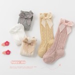 学生袜工厂-透气女童棉质过膝袜蝴蝶结网眼