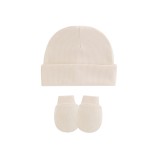 婴儿帽套装供应商-纯色套头帽手套组冬季棉质