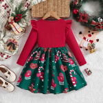 圣诞裙工厂-节日穿着女童红色荷叶袖连衣裙