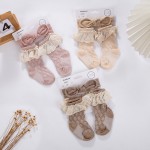 婴儿套装供应商-春夏婴儿蕾丝棉袜兔耳头带套装